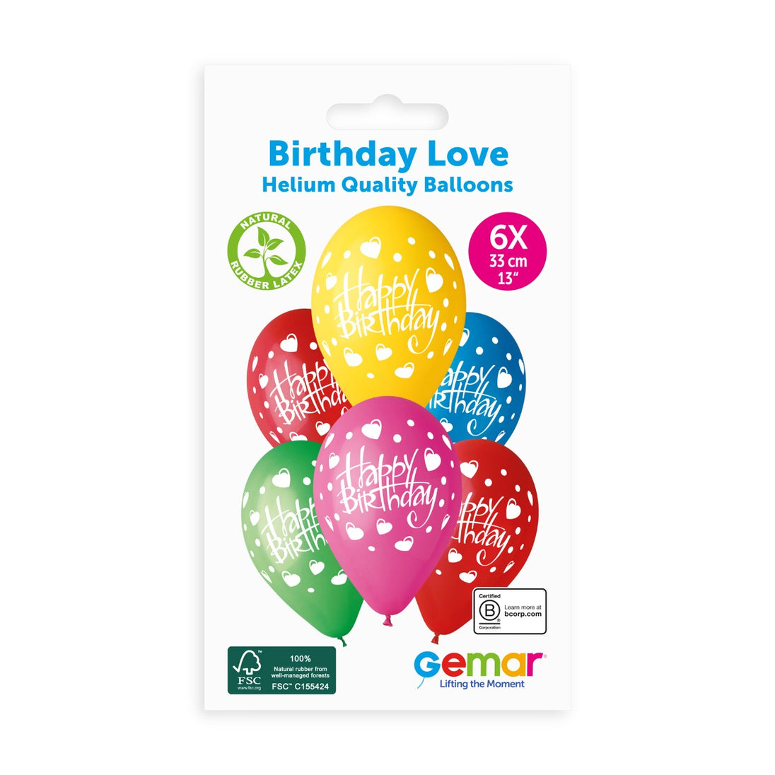 Gemar 13" Happy Birthday Love #191 GS120 6pcs Round Balloon — Italian store pack original 1200px