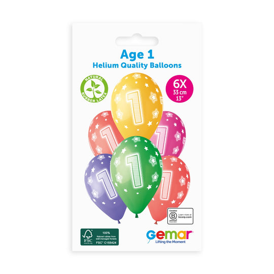 Gemar 13" Cosmic Stars Age 1 #844 GS120 6pcs Round Balloon — Italian store pack original 1200px
