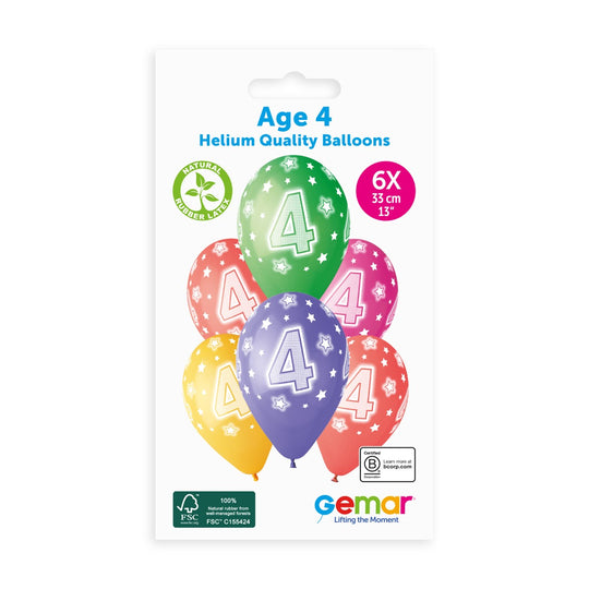 Gemar 13" Cosmic Stars Age 4 #850 GS120 6pcs Round Balloon — Italian store pack original 1200px