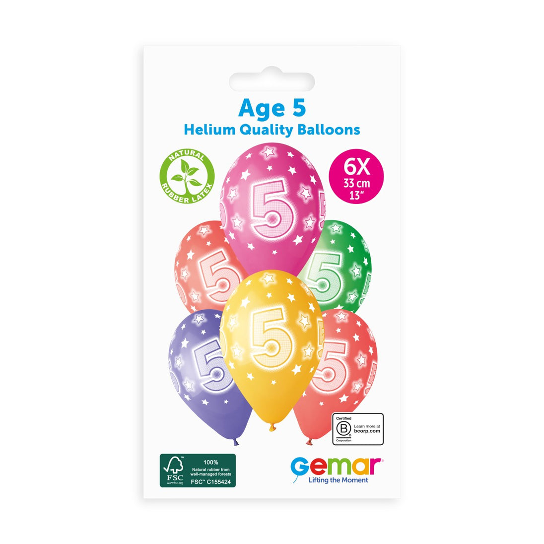 Gemar 13" Cosmic Stars Age 5 #851 GS120 6pcs Round Balloon — Italian store pack original 1200px