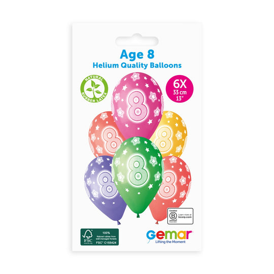Gemar 13" Cosmic Stars Age 8 #856 GS120 6pcs Round Balloon — Italian store pack original 1200px
