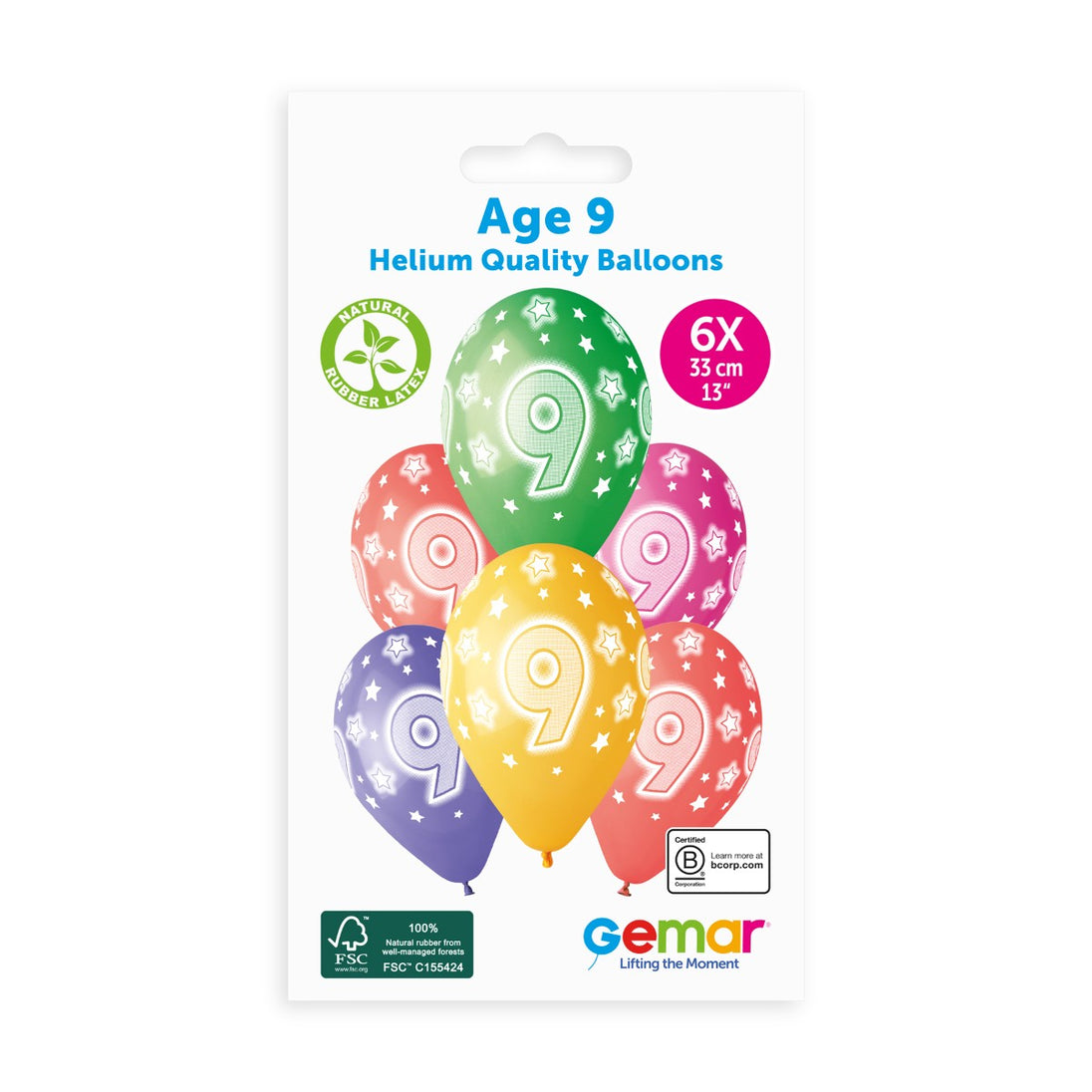 Gemar 13" Cosmic Stars Age 9 #857 GS120 6pcs Round Balloon — Italian store pack original 1200px