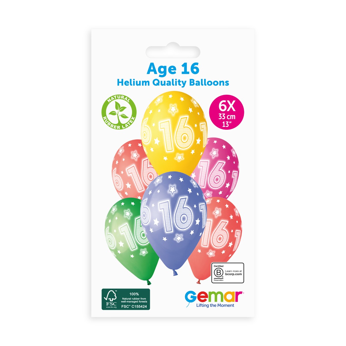 Gemar 13" Cosmic Stars Age 16 #875 GS120 6pcs Round Balloon — Italian store pack original 1200px
