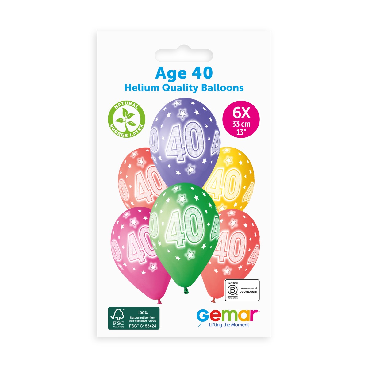 Gemar 13" Cosmic Stars Age 40 #872 GS120 6pcs Round Balloon — Italian store pack original 1200px
