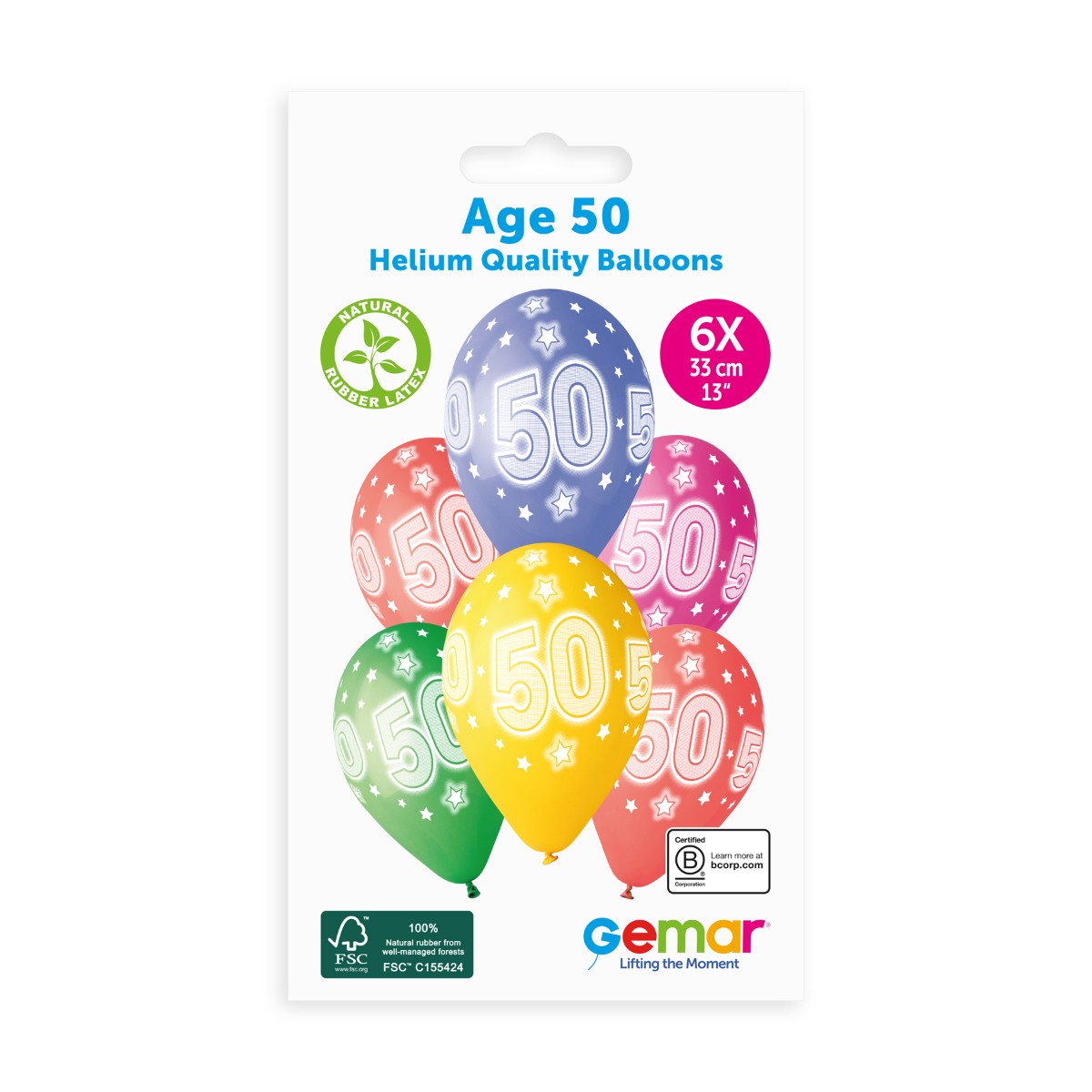Gemar 13" Cosmic Stars Age 50 #873 GS120 6pcs Round Balloon — Italian store pack original 1200px