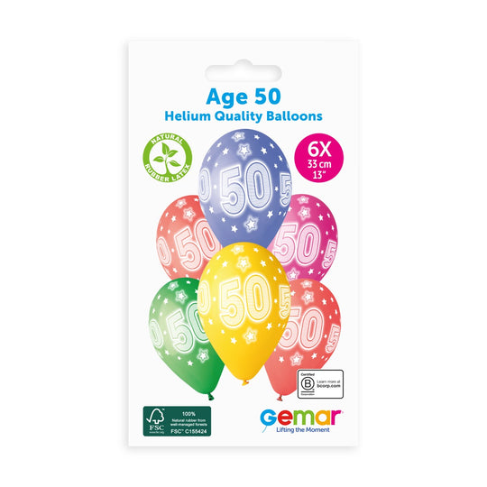 Gemar 13" Cosmic Stars Age 50 #873 GS120 6pcs Round Balloon — Italian store pack original 1200px