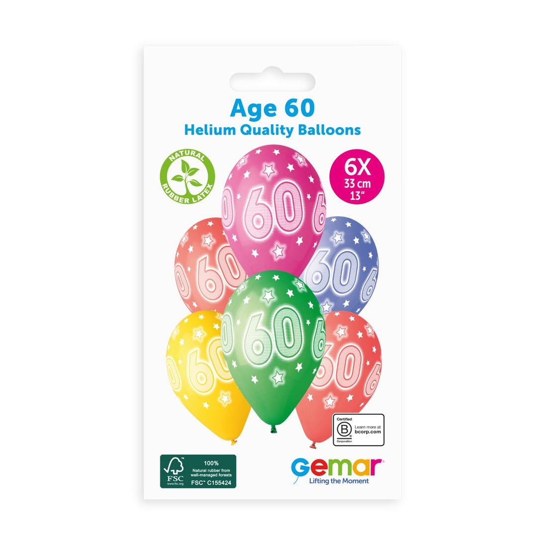 Gemar 13" Cosmic Stars Age 60 #931 GS120 6pcs Round Balloon — Italian store pack original 1200px