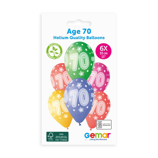 Gemar 13" Cosmic Stars Age 70 #932 GS120 6pcs Round Balloon — Italian store pack original 1200px