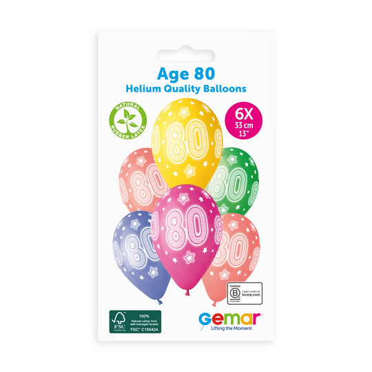 Gemar 13" Cosmic Stars Age 80 #933 GS120 6pcs Round Balloon — Italian store pack original 1200px