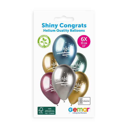 Gemar 13" Shiny Congrats #797 GBS120 6pcs Round Balloon — Italian store pack original 1200px