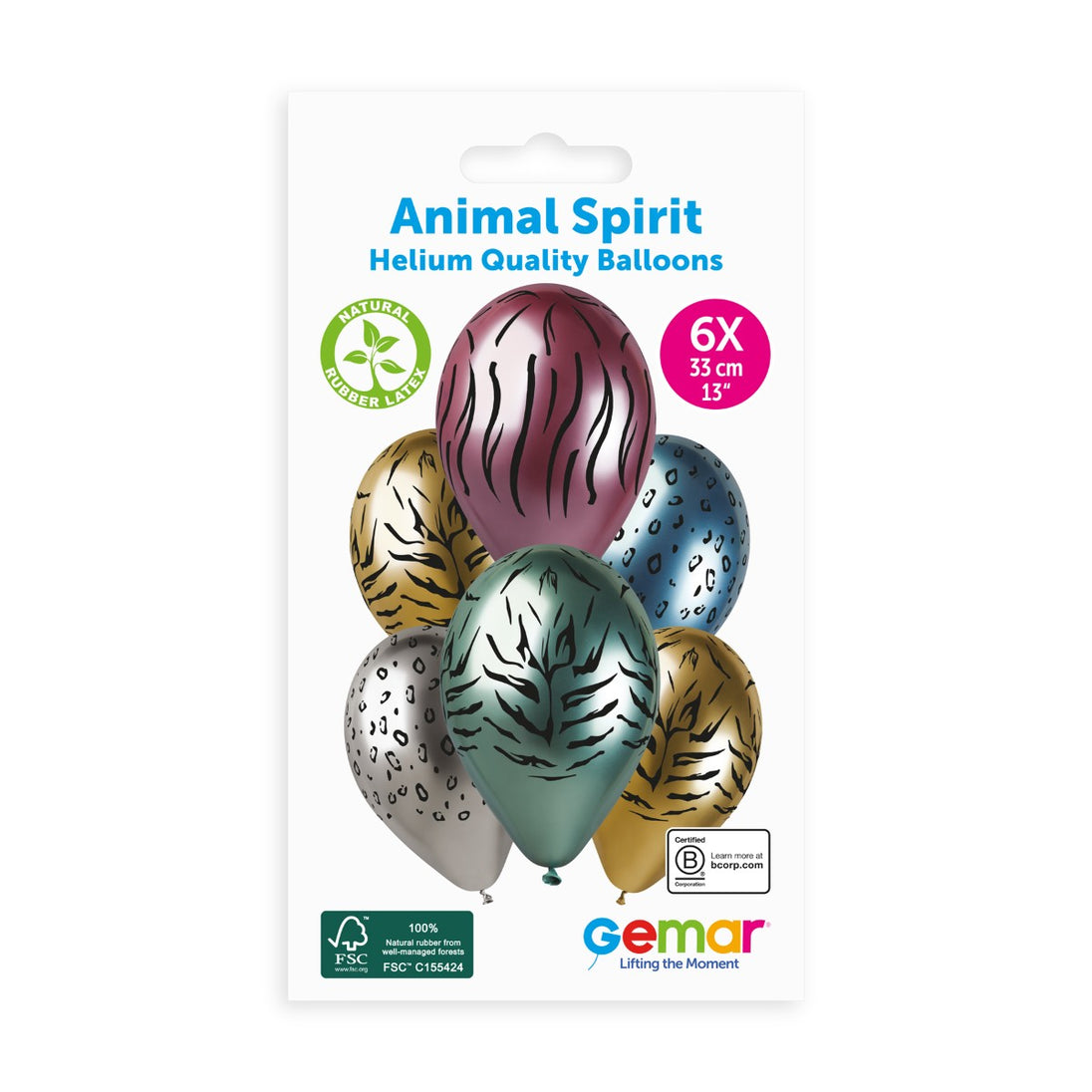 Gemar 13" Animal Spirit #416-417-418 GBS120 6pcs Round Balloon — Italian store pack original 1200px