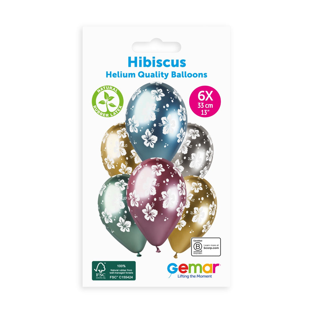 Gemar 13" Hibiscus #728 GBS120 6pcs Round Balloon — Italian store pack original 1200px