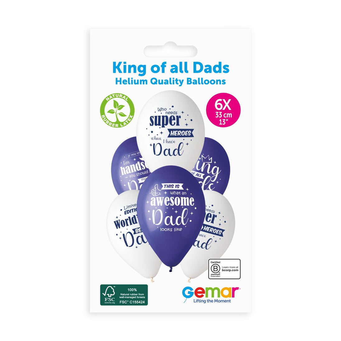 Gemar 13" King Of All Dads #1234-1235-1236-1237-1238 GS120 6pcs Round Balloon — Italian store pack original 1200px