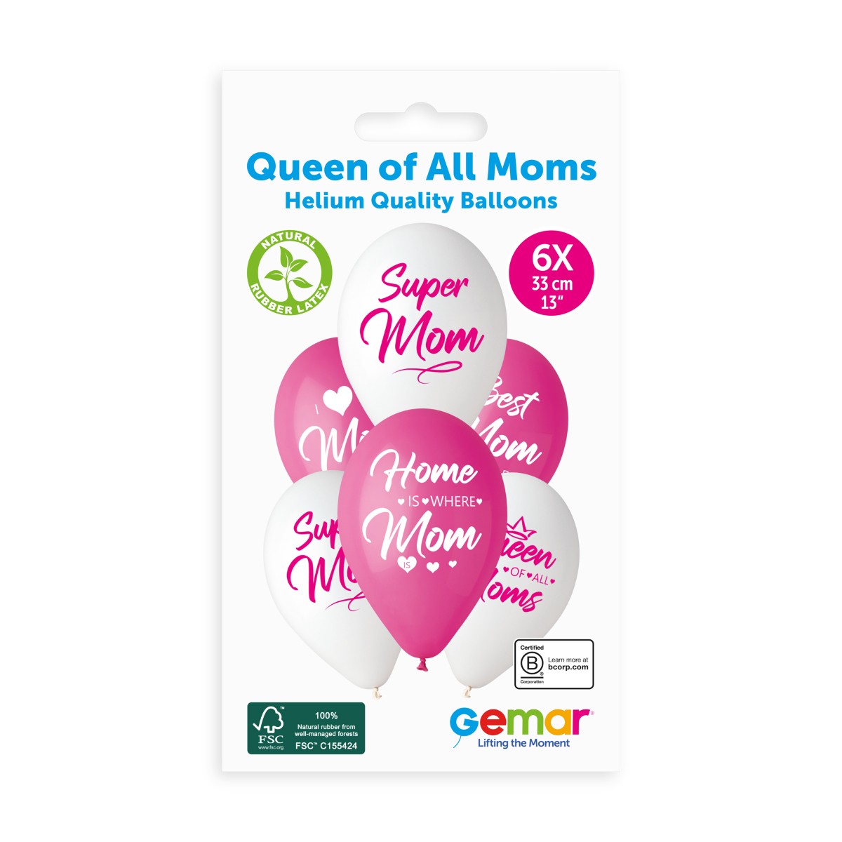 Gemar 13" Queen Of All Moms #1239-1240-1241-1242-1243 GS120 6pcs Round Balloon — Italian store pack original 1200px