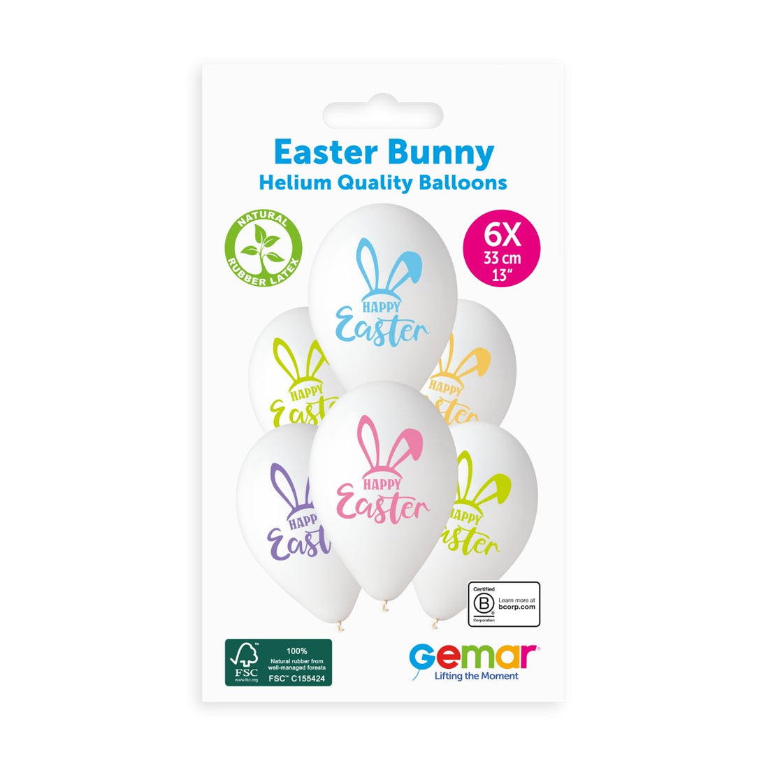 Gemar 13" Easter Bunny #1224 GS120 6pcs Round Balloon — Italian store pack original 1200px