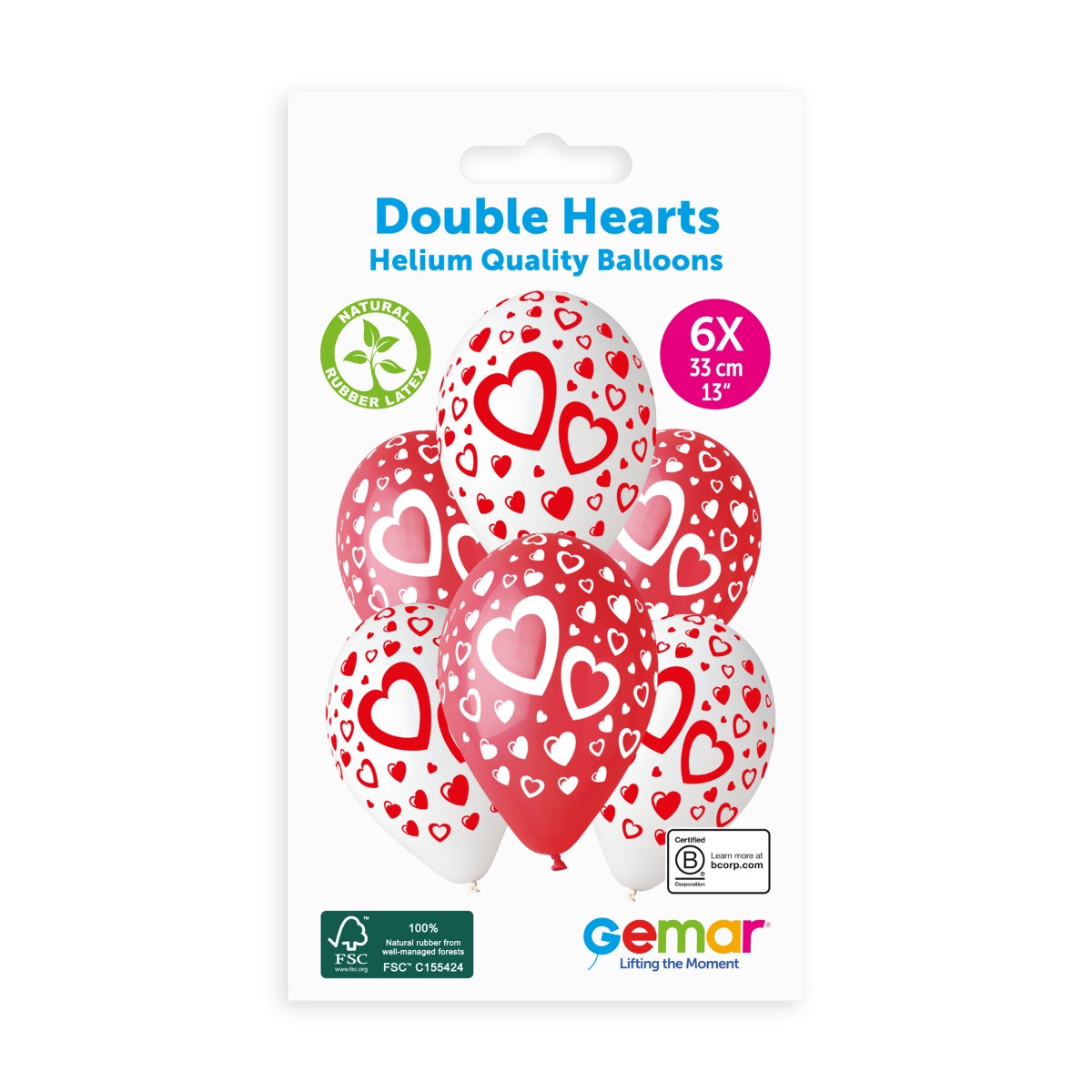 Gemar 13" Double Hearts #086 GS120 6pcs Round Balloon — Italian store pack original 1200px