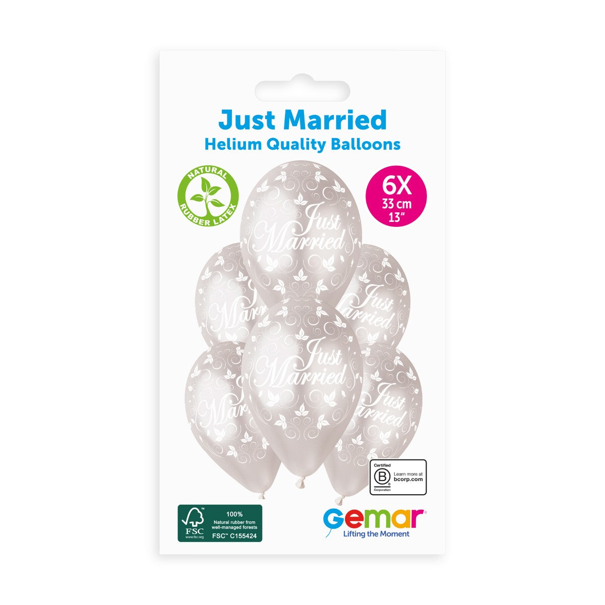 Gemar 13" Just Married #043 GMS120 Round Balloon — Italian store pack original 1200px