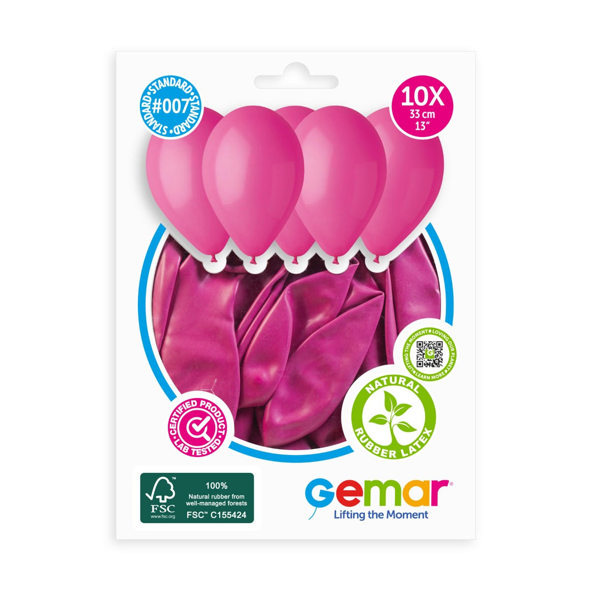 Gemar 13" Fuchsia #007 G120 10pcs Round Balloon — Italian store pack original 1200px