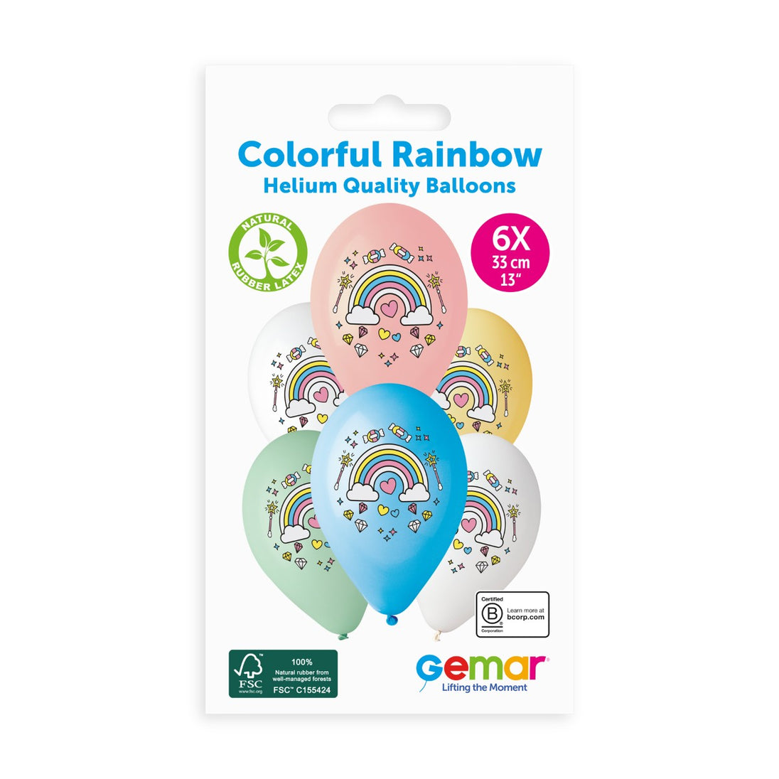 Gemar 13" Colourful Rainbow #662 GS120 6pcs Round Balloon — Italian store pack original 1200px