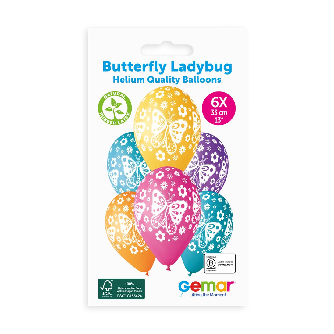 Gemar 13" Butterfly & Ladybug #355 GS120 6pcs Round Balloon — Italian store pack original 1200px