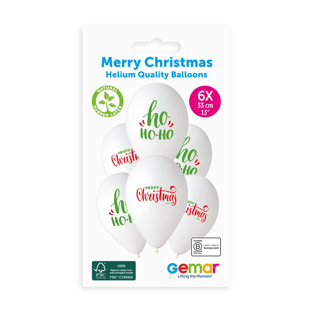 Gemar 13" Ho Ho Ho Merry Christmas #1190 GS120 6pcs Round Balloon — Italian store pack original 1200px