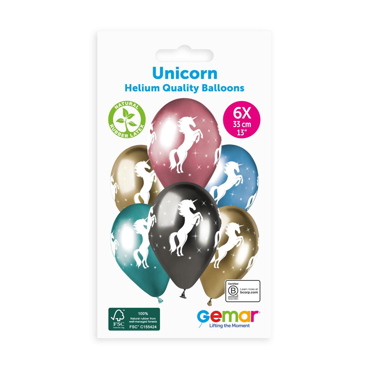 Gemar 13" Unicorn #834 GBS120 6pcs Round Balloon — Italian store pack original 1200px
