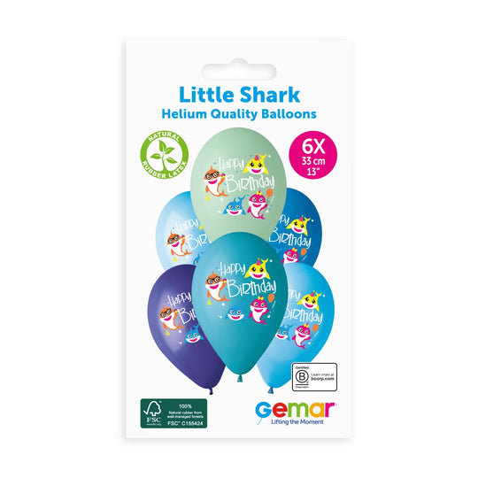 Gemar 13" Little Shark #1213 GS120 6pcs Round Balloon — Italian store pack original 1200px