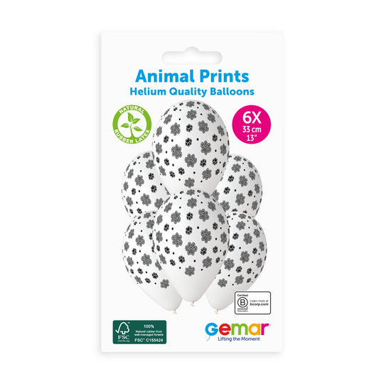 Gemar 13" Animal Prints Paw #636 GS120 6pcs Round Balloon — Italian store pack original 1200px