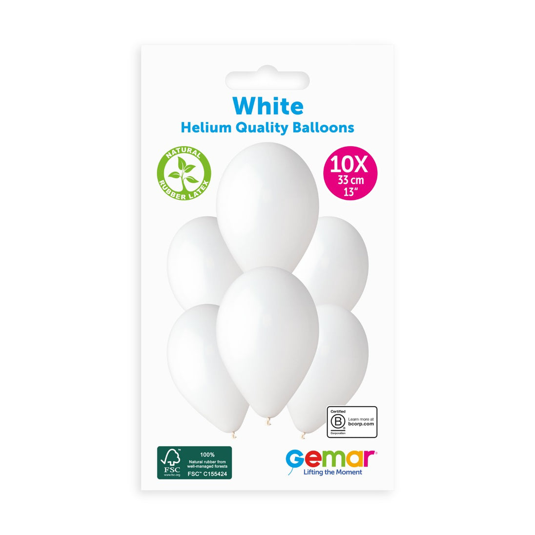 Gemar 13" White #001 G120 10pcs Round Balloon — Italian store hang-pack original 1200px
