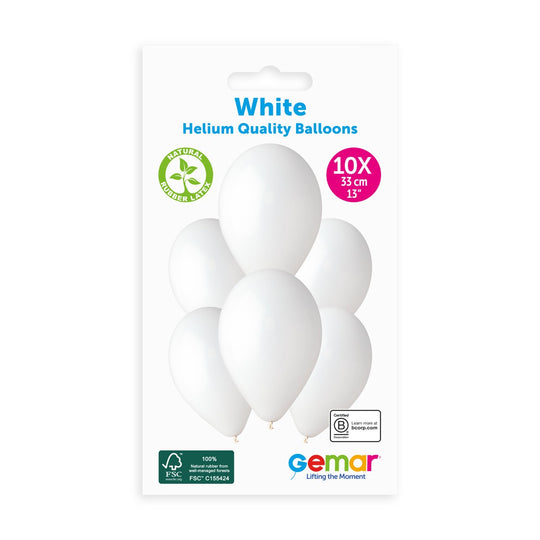 Gemar 13" White #001 G120 10pcs Round Balloon — Italian store hang-pack original 1200px