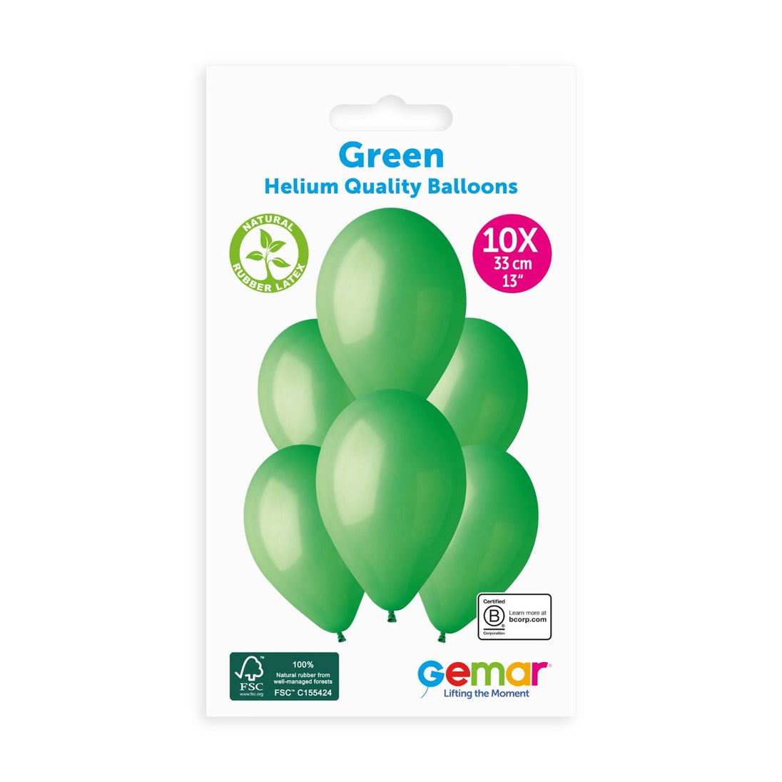Gemar 13" Green #012 G120 10pcs Round Balloon — Italian store hang-pack original 1200px
