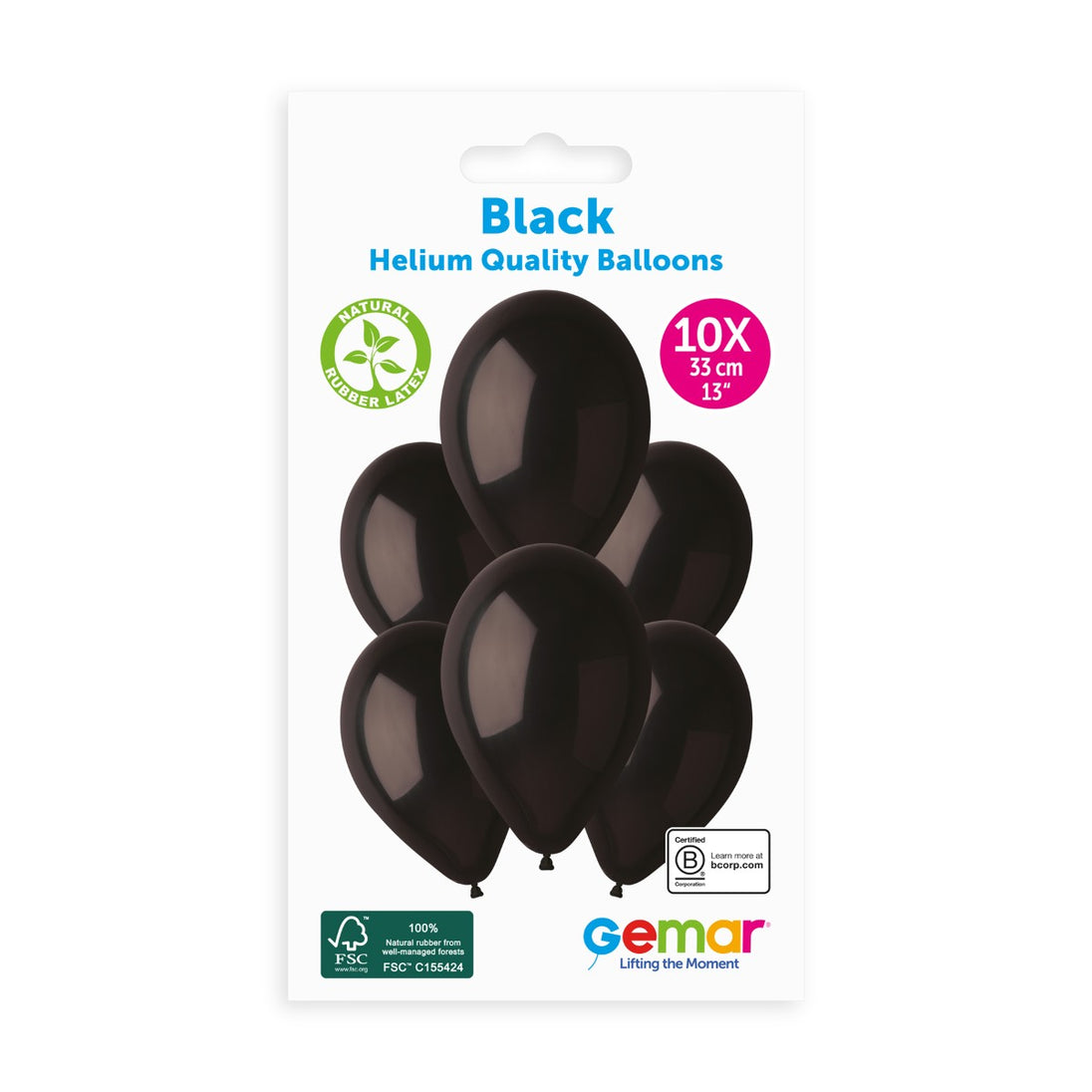 Gemar 13" Black #014 G120 10pcs Round Balloon — Italian store hang-pack original 1200px