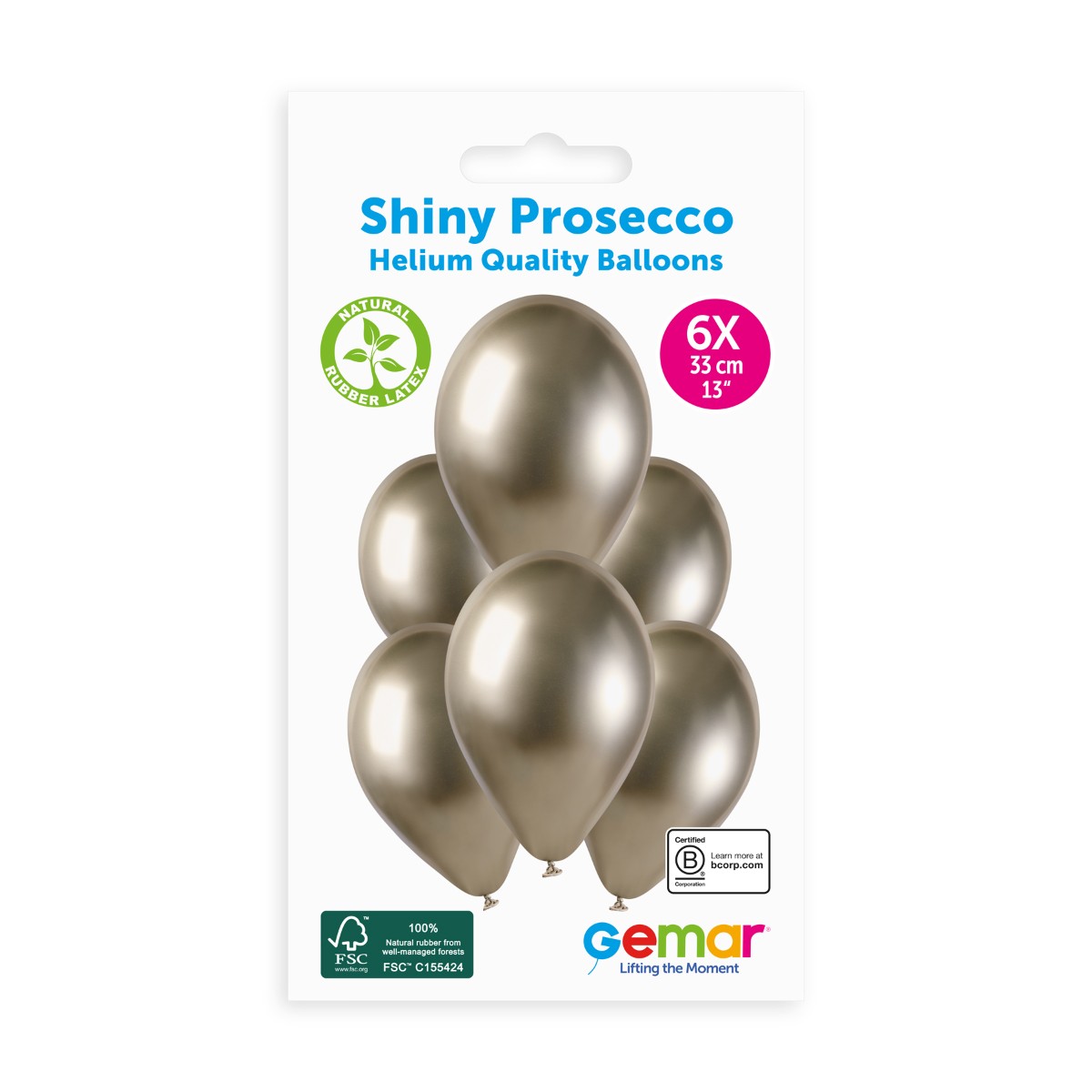Gemar 13" Shiny Prosecco #085 GB120 6pcs Round Balloon — Italian store hang-pack original 1200px