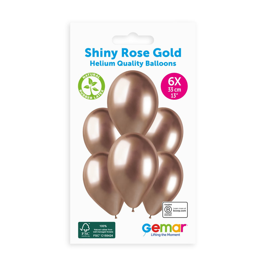 Gemar 13" Shiny Rose Gold #096 GB120 6pcs Round Balloon — Italian store hang-pack original 1200px