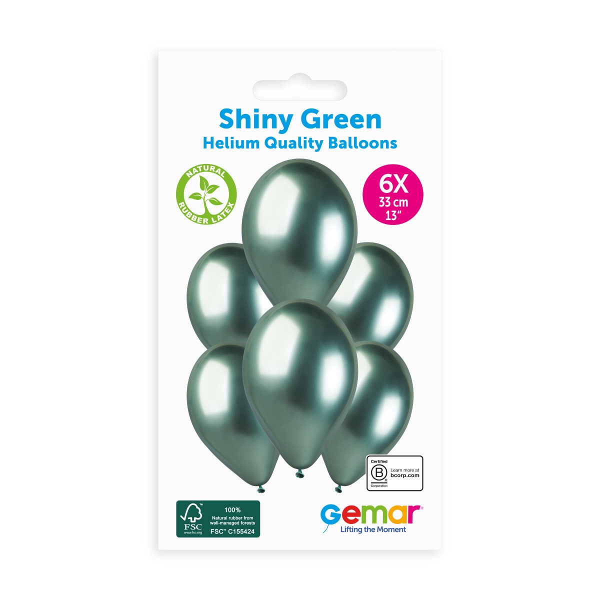 Gemar 13" Shiny Green #093 GB120 6pcs Round Balloon — Italian store hang-pack original 1200px