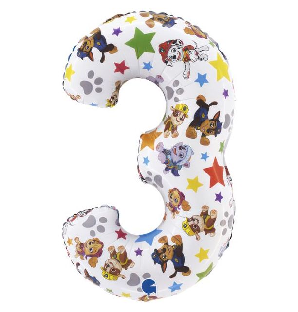 Paw Patrol - Number Three 26" Foil Balloon Packaged