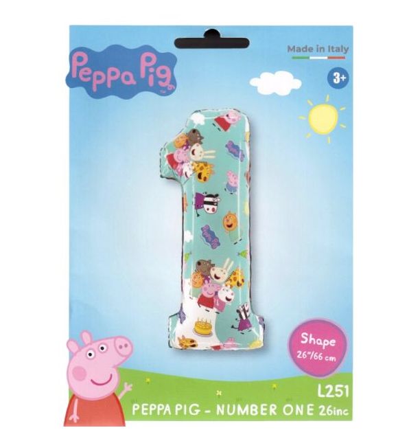 Peppa Pig - Number One 26" Foil Balloon Packaged