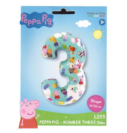 Peppa Pig - Number Three 26" Foil Balloon Packaged